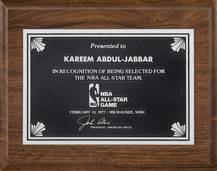 1977 All Star Plaque Presented to Kareem Abdul-Jabbar in Recognition Of Being Selected For The NBA All-Star Team (Abdul-Jabbar LOA)